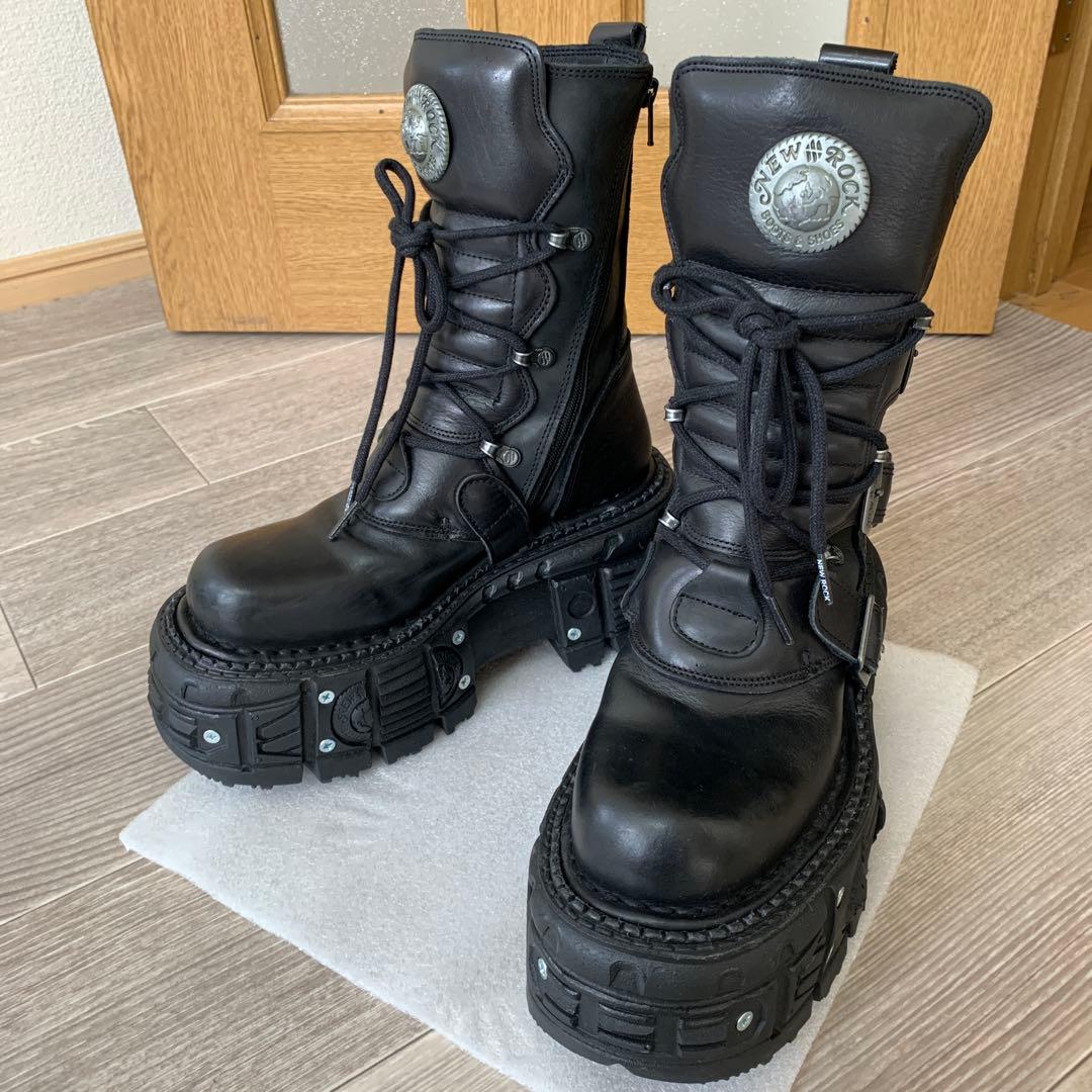 New Rock ユニセックスブラックコンバットブーツ M-TANK373-S1