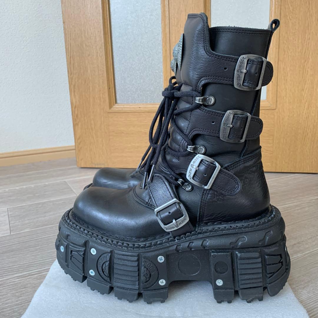 New Rock ユニセックスブラックコンバットブーツ M-TANK373-S1