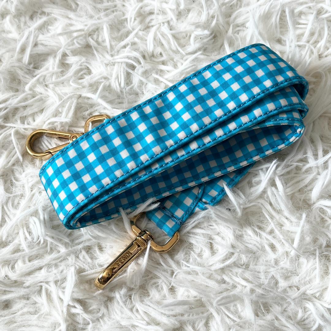 FENDI ウエストバッグ 水色 チェック柄 ショルダーバッグ ライトブルー