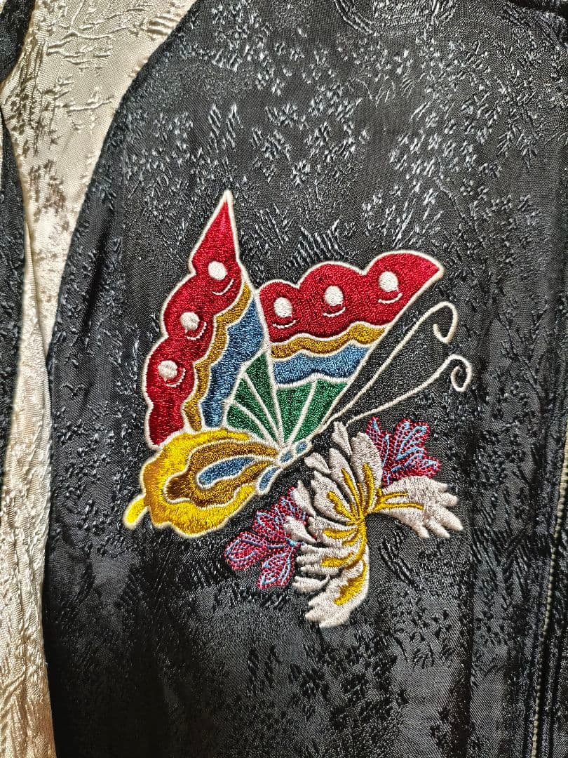 リバーシブル スカジャン刺繍 和柄 猪鹿蝶 花札 メンズ レーヨン