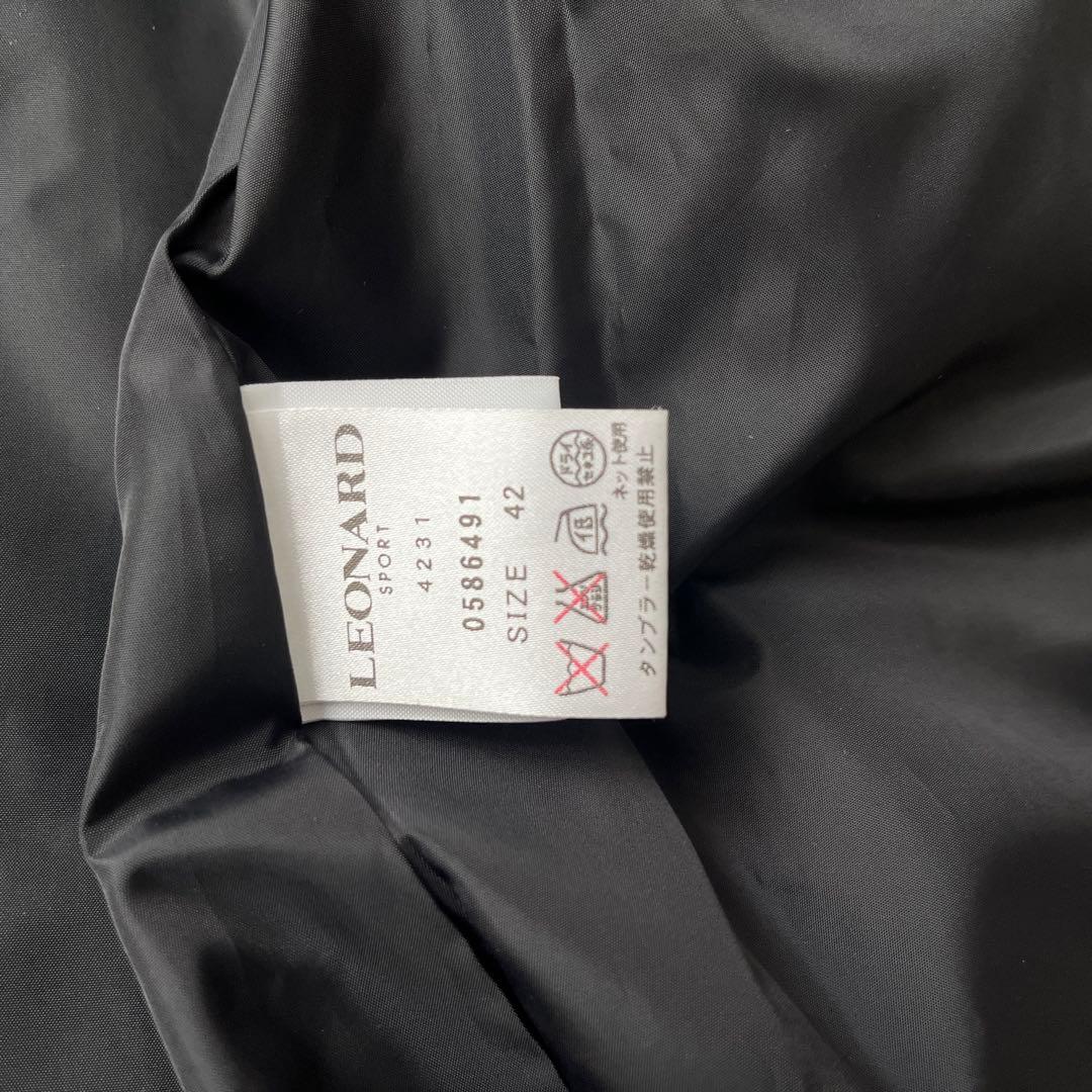 レオナール 大きいサイズ 42 ニット切替 ダウンコート 花柄 トリム 黒