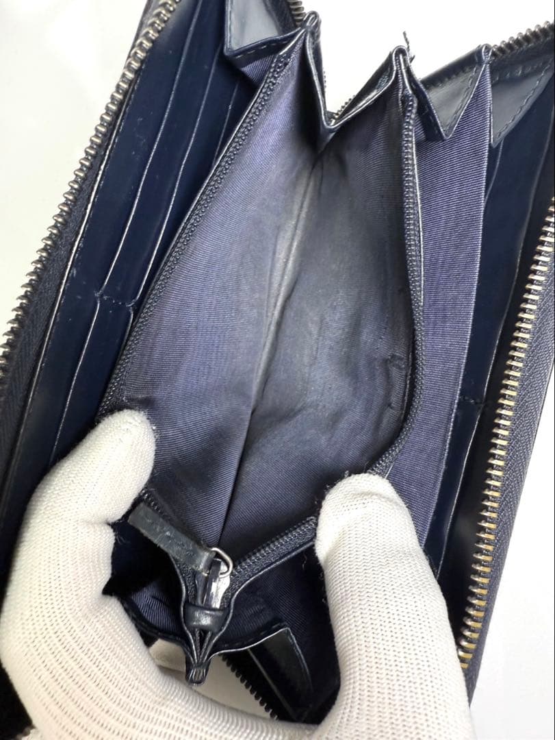 【美品】GUCCI GG シマ ラウンドファスナー　ネイビー人気のデザイン