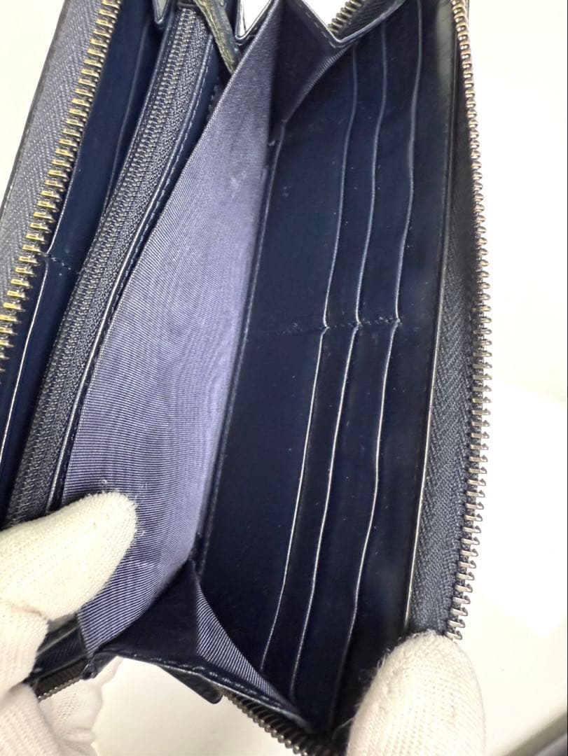 【美品】GUCCI GG シマ ラウンドファスナー　ネイビー人気のデザイン