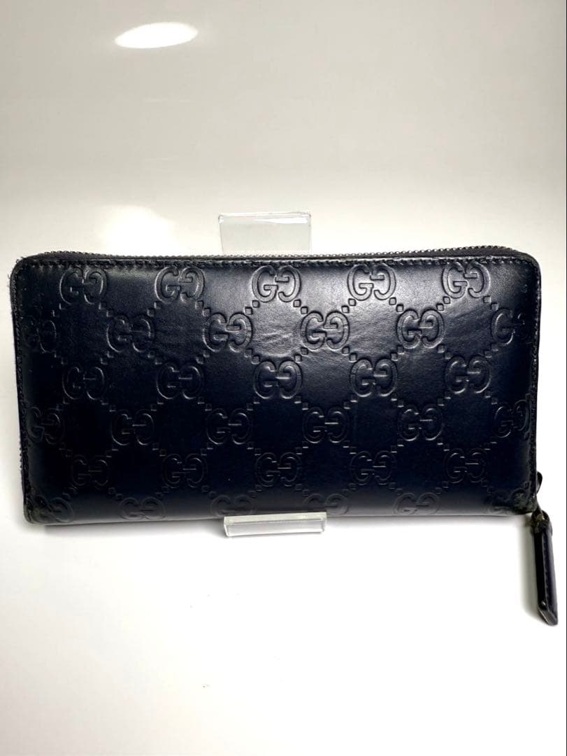 【美品】GUCCI GG シマ ラウンドファスナー　ネイビー人気のデザイン