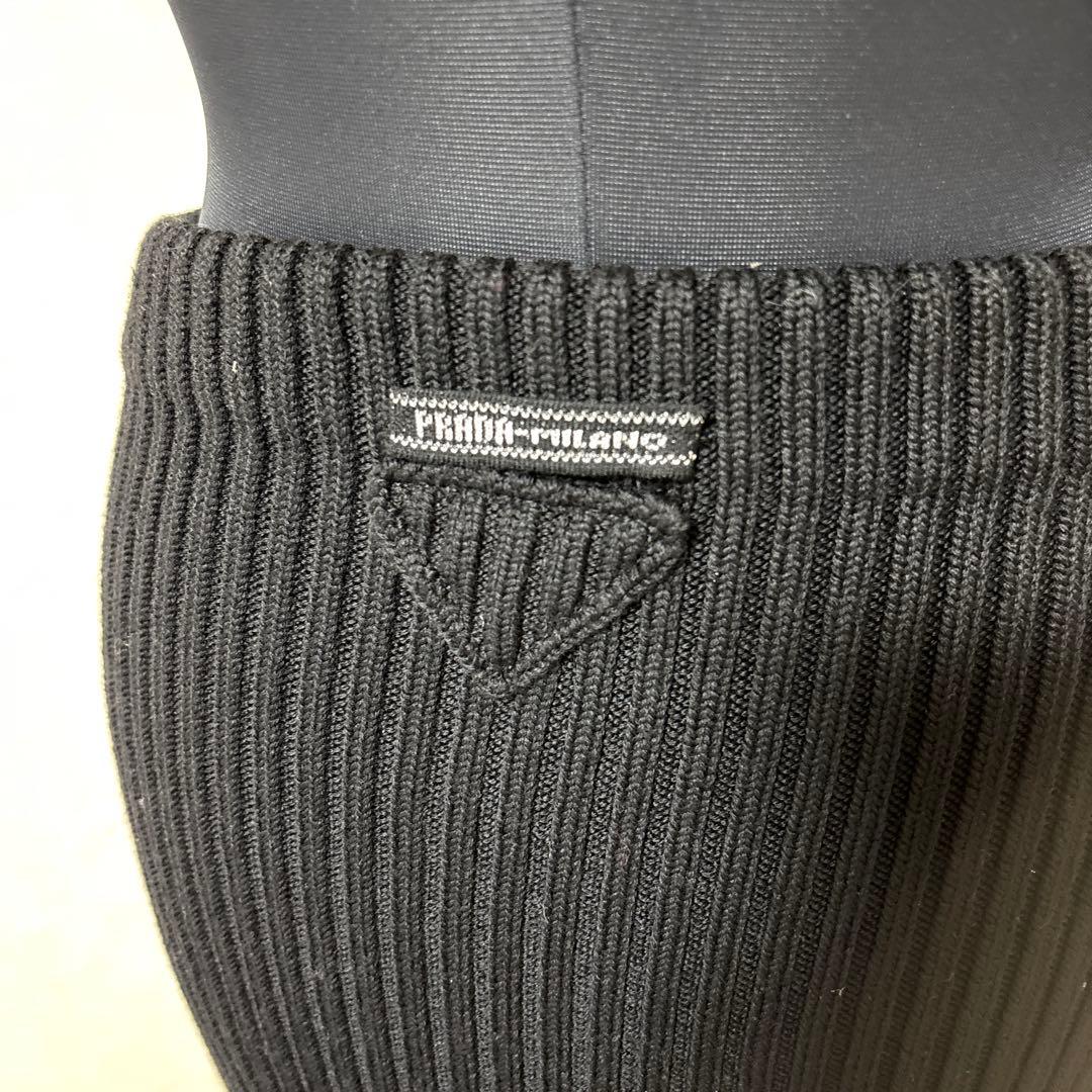 PRADA スリムフィット リブニット スカート ウール ブラック プラダ　36