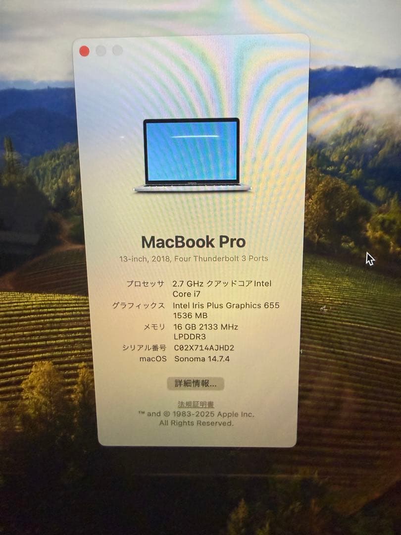 MacBook Pro 13インチ スペースグレー 2018 16GB i7