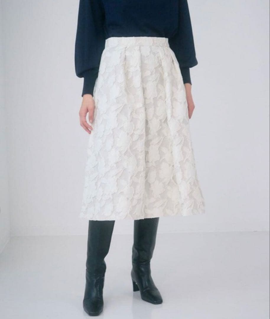 【美品】ANAYI フラワージャガードタックフレアスカート 36