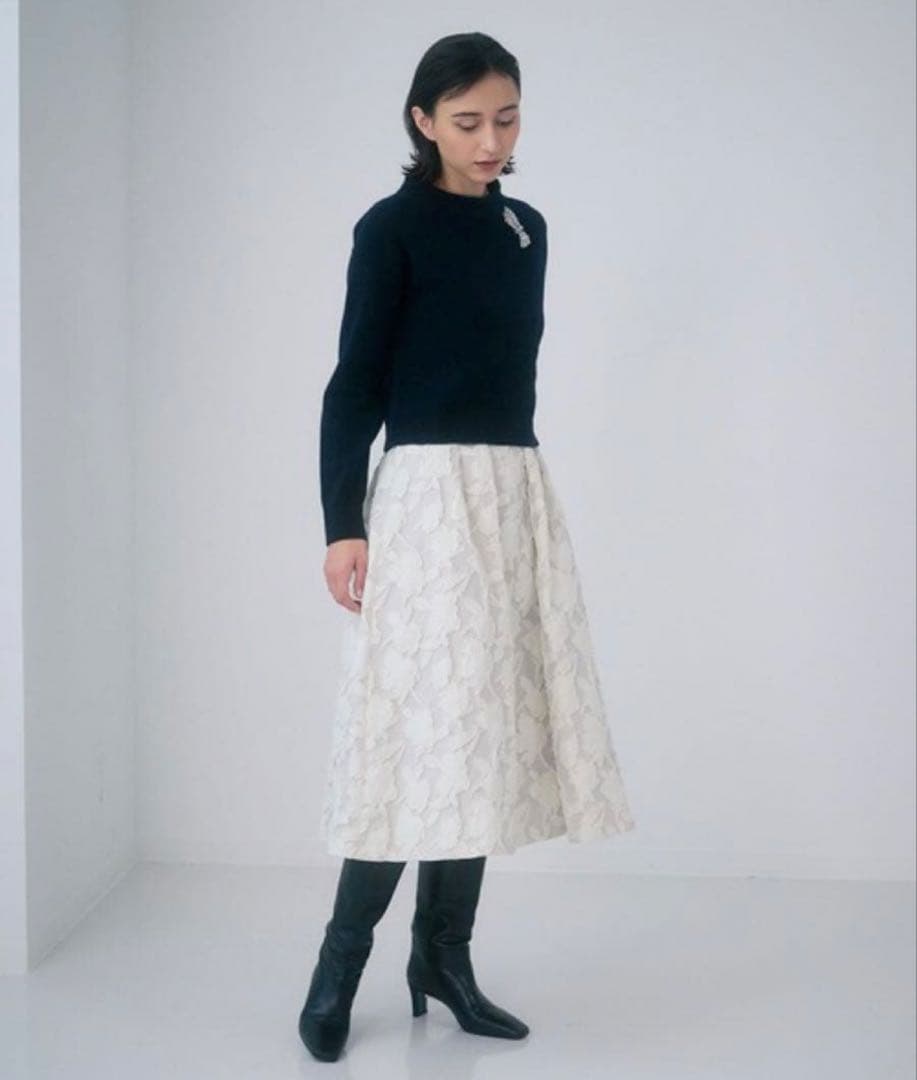 【美品】ANAYI フラワージャガードタックフレアスカート 36