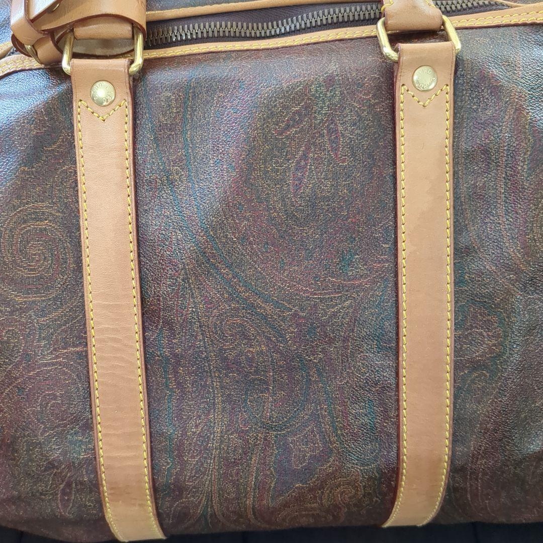 ETRO エトロ ボストンバッグ 南京錠・鍵・タグ付き 茶系ペイズリー 大容量