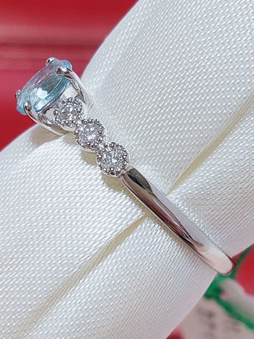 新入荷 未使用品 pt900 天然アクアマリン ダイヤモンド リング