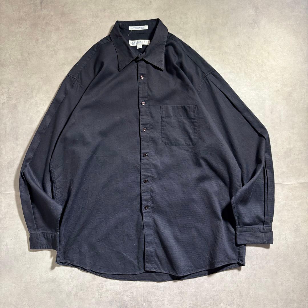 古着 90s 00s ペリーエリス ブラック シャツ 長袖 無地 ワッフル