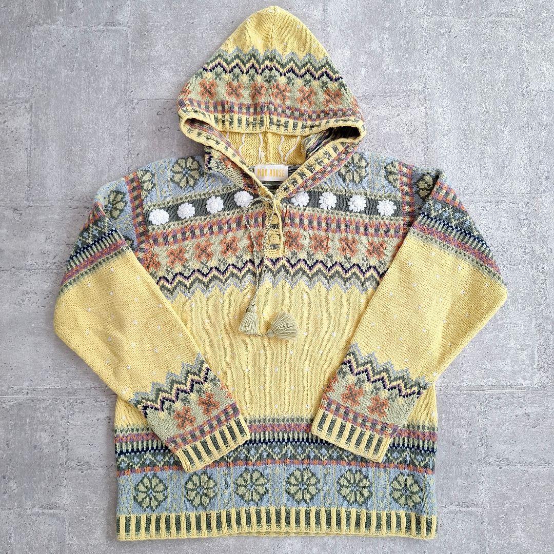 PINK HOUSE ピンクハウス フェアアイル柄 フーディー ニット 美品