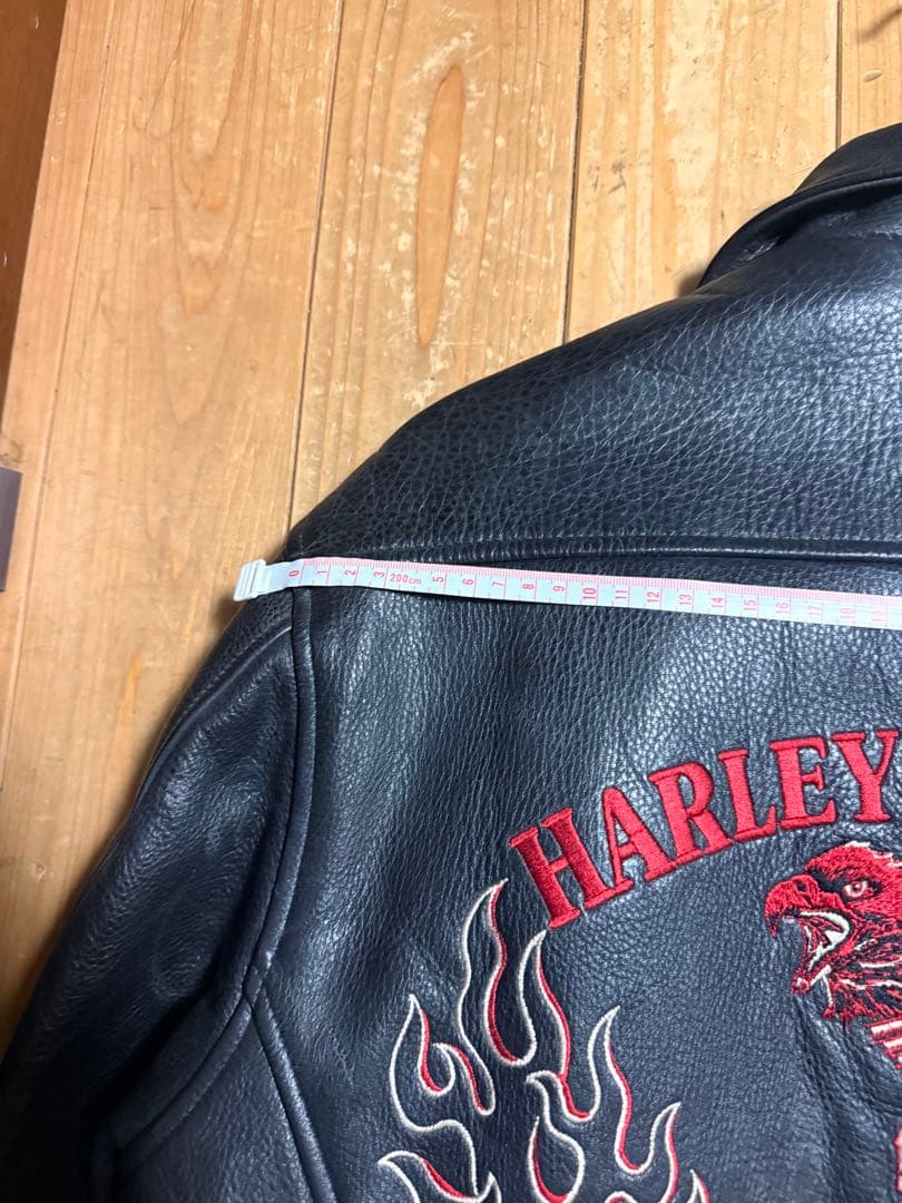 【激レア】　ハーレー革ジャン　ファイヤーパターン レザージャケット刺繍 L 黒