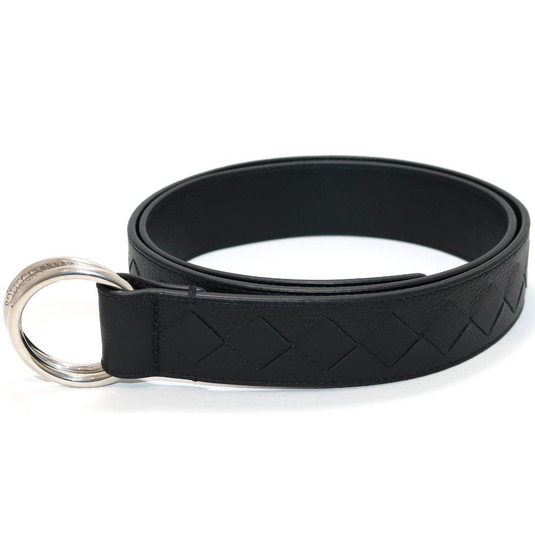 【未使用級】ボッテガヴェネタ レザー シボ革 Dリング ベルト 黒 ダブルリング