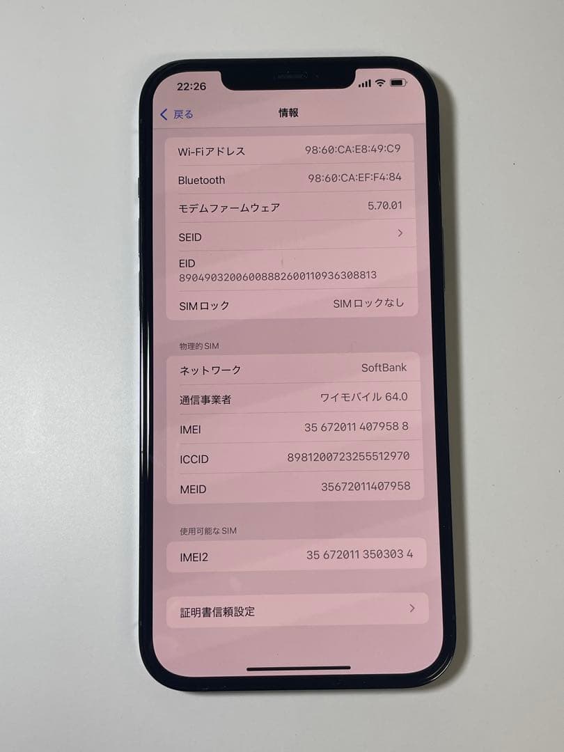 iPhone 12Pro Max パシフィックブルー256GB Simフリー