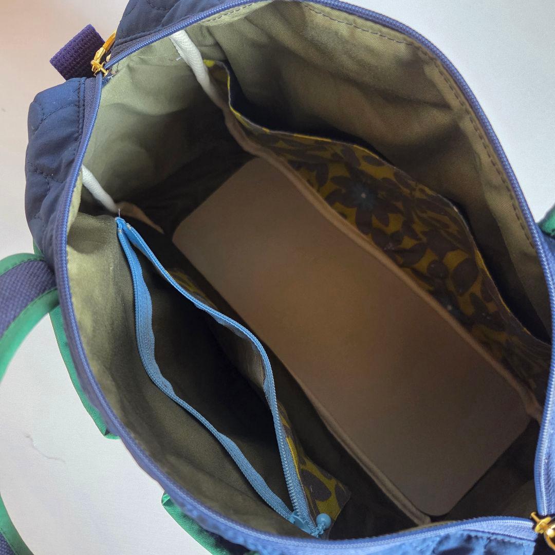 マチャ抹茶様　ポケットいっぱいトートバッグ(L)　ネイビー×グリーン