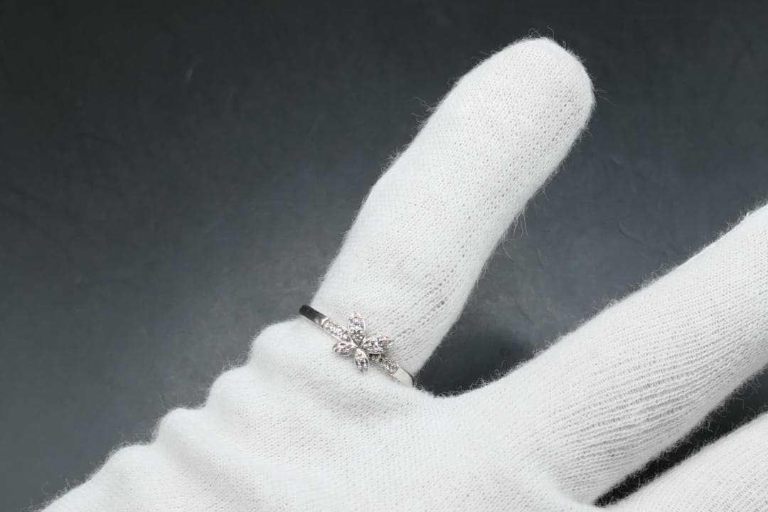 極美品　13号　ANNA SUI　アナスイ　ジルコニア　リング　指輪　蝶　四葉