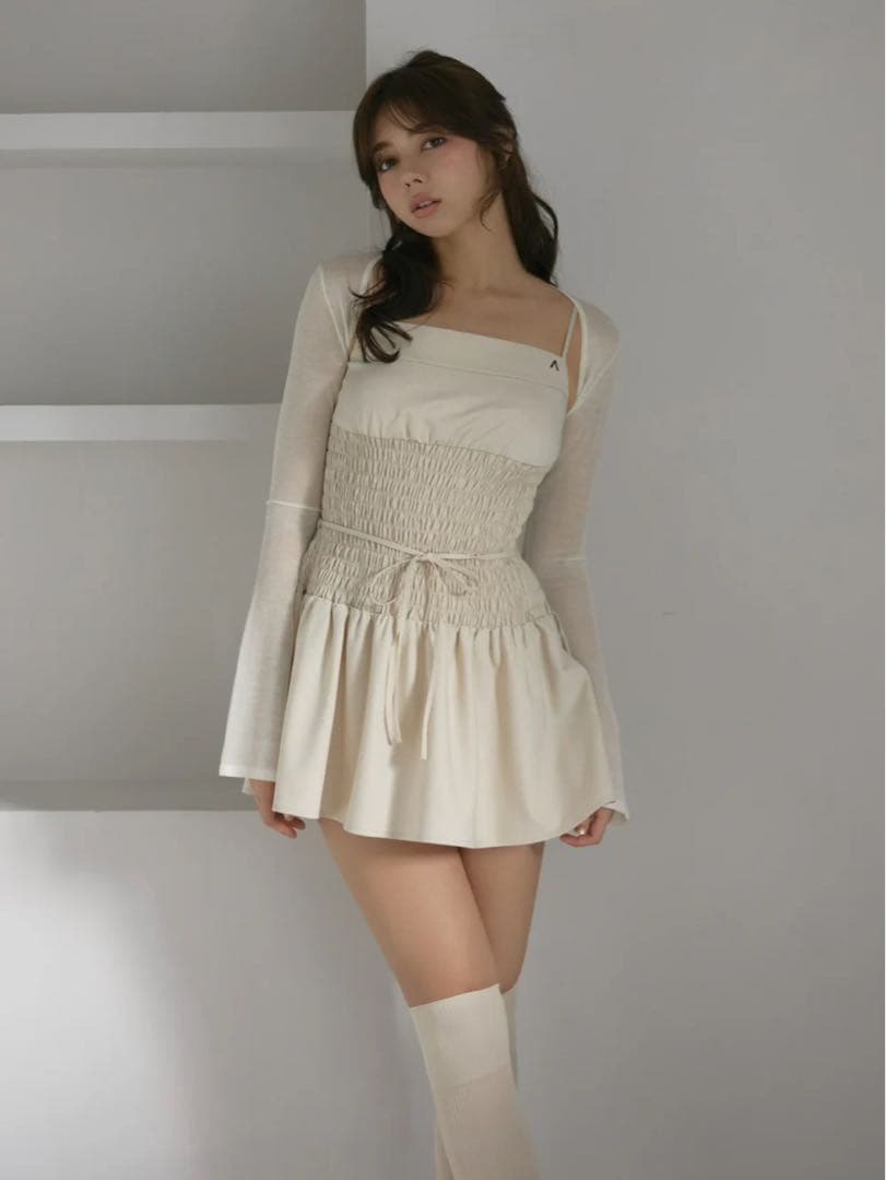 ワンピース ANDMARY Betty shirring mini dress beige
