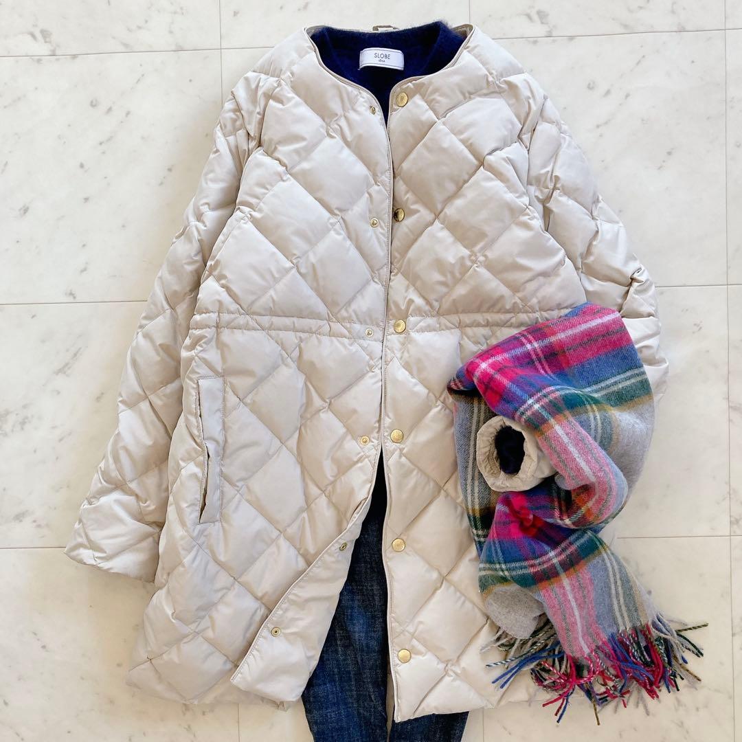 タイオン　リモンタイースト　別注ウエスト切替えノーカラーダウン　ベージュ