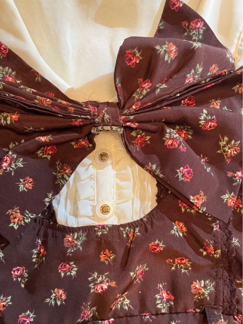 LIZLISA 希少 BIGリボンAラインワンピース 重ね着風 ローズ柄 姫カジ