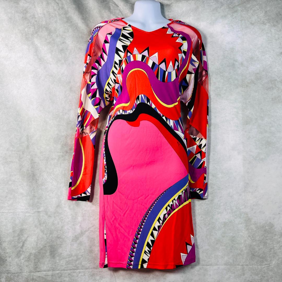 【美品✨エミリオプッチ】ワンピース プッチ柄 シルク ピンク系 36 M相当