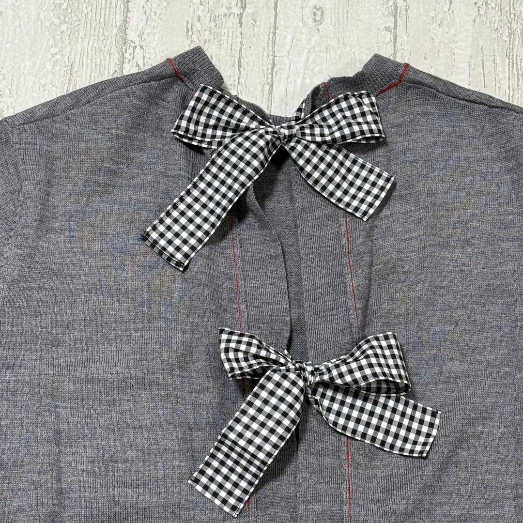 レア　美品　ミュウミュウ　バックリボンニット　半袖ニット　チェックリボン　S