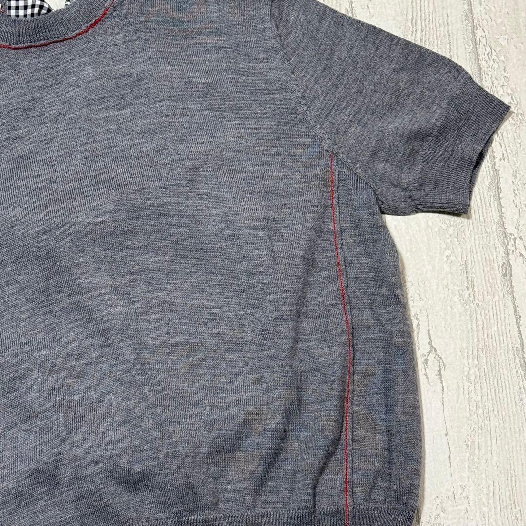 レア　美品　ミュウミュウ　バックリボンニット　半袖ニット　チェックリボン　S