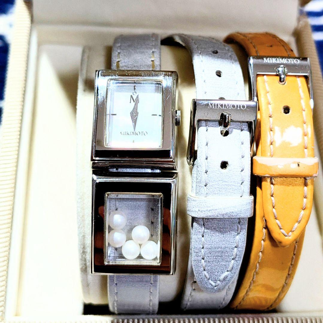 替えベルト付き美品●ミキモト ジュエリーウォッチ 5パール 2連2連ベルト