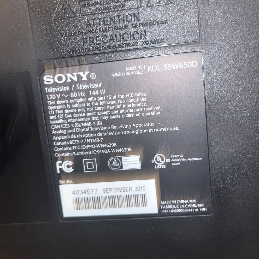 KDL-55W650D ソニー製55インチ　液晶テレビ　※アメリカで購入