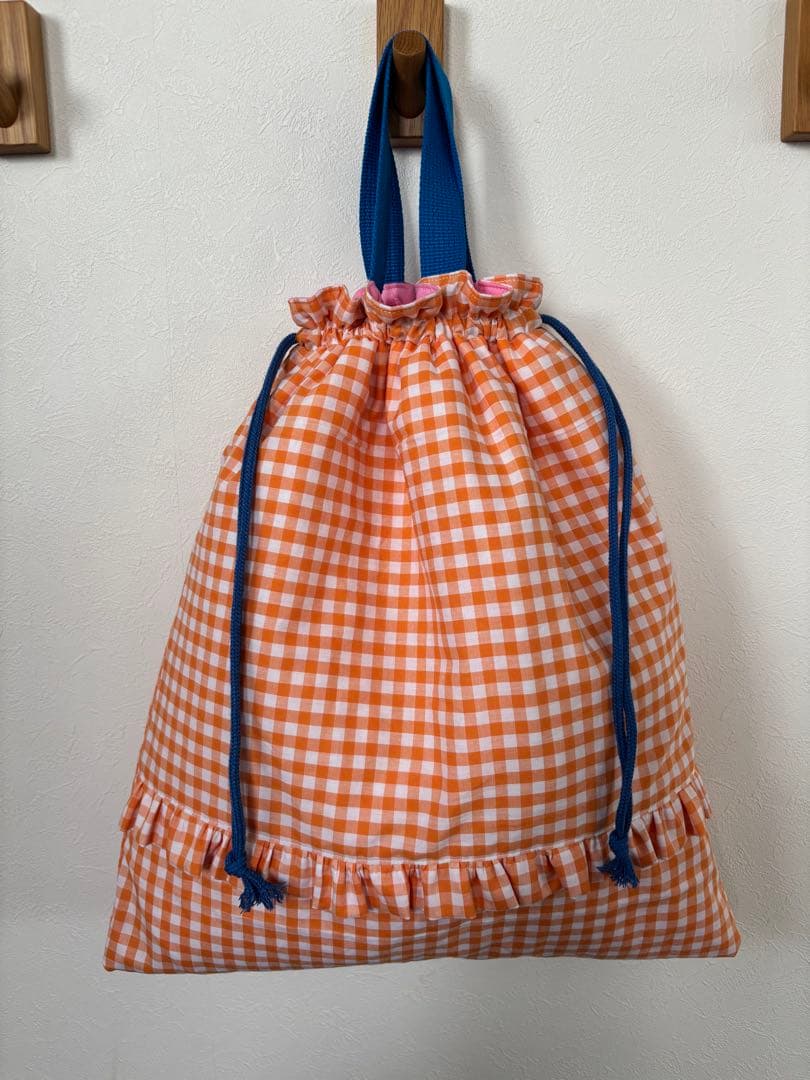 【あり】緑ギンガムチェック　レッスンバッグ　上履き入れ　入園入学2点セット