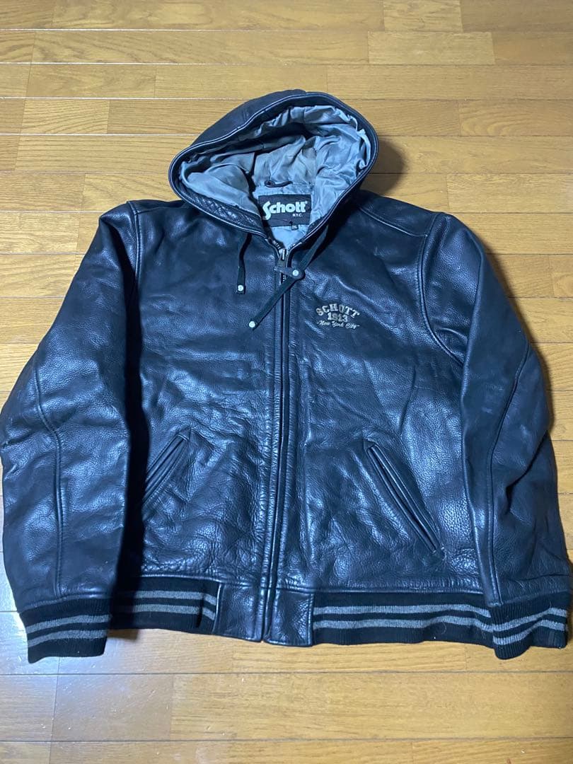 Schott フード付きレザージャケット 2XL