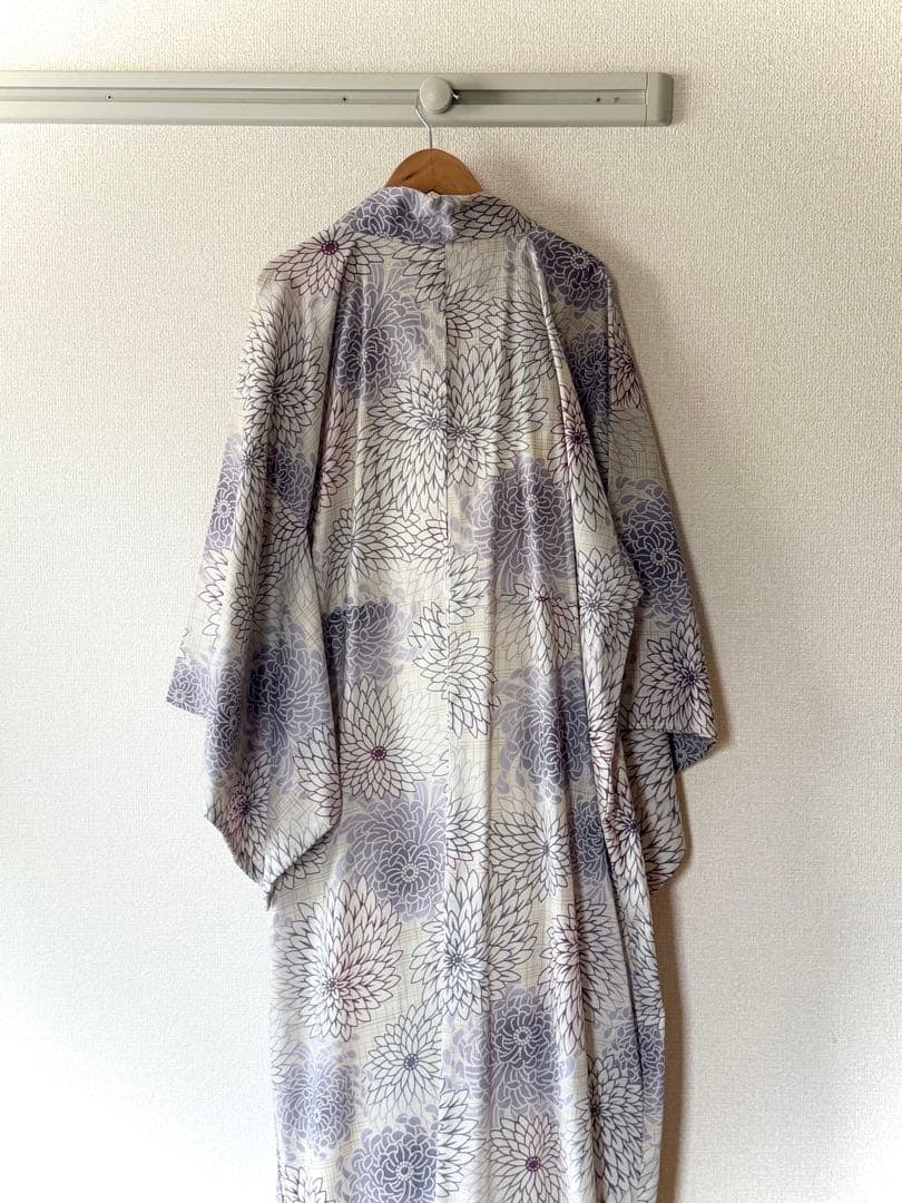 utatane ゆかた 先染め風ベージュに涼しげ糸菊　➕ 帯(ホワイト)