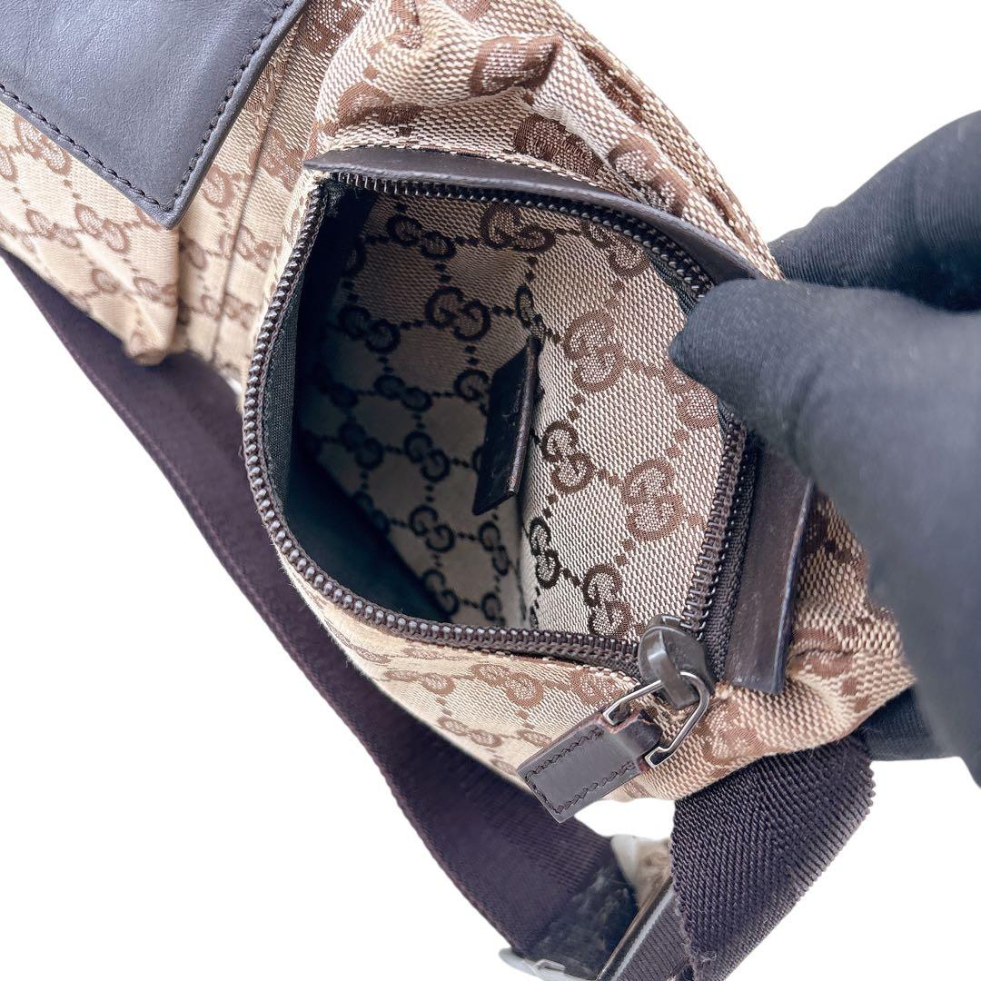 【美品】GUCCI/ボディバッグ/ウエストポーチ/GG キャンバス/ブラウン