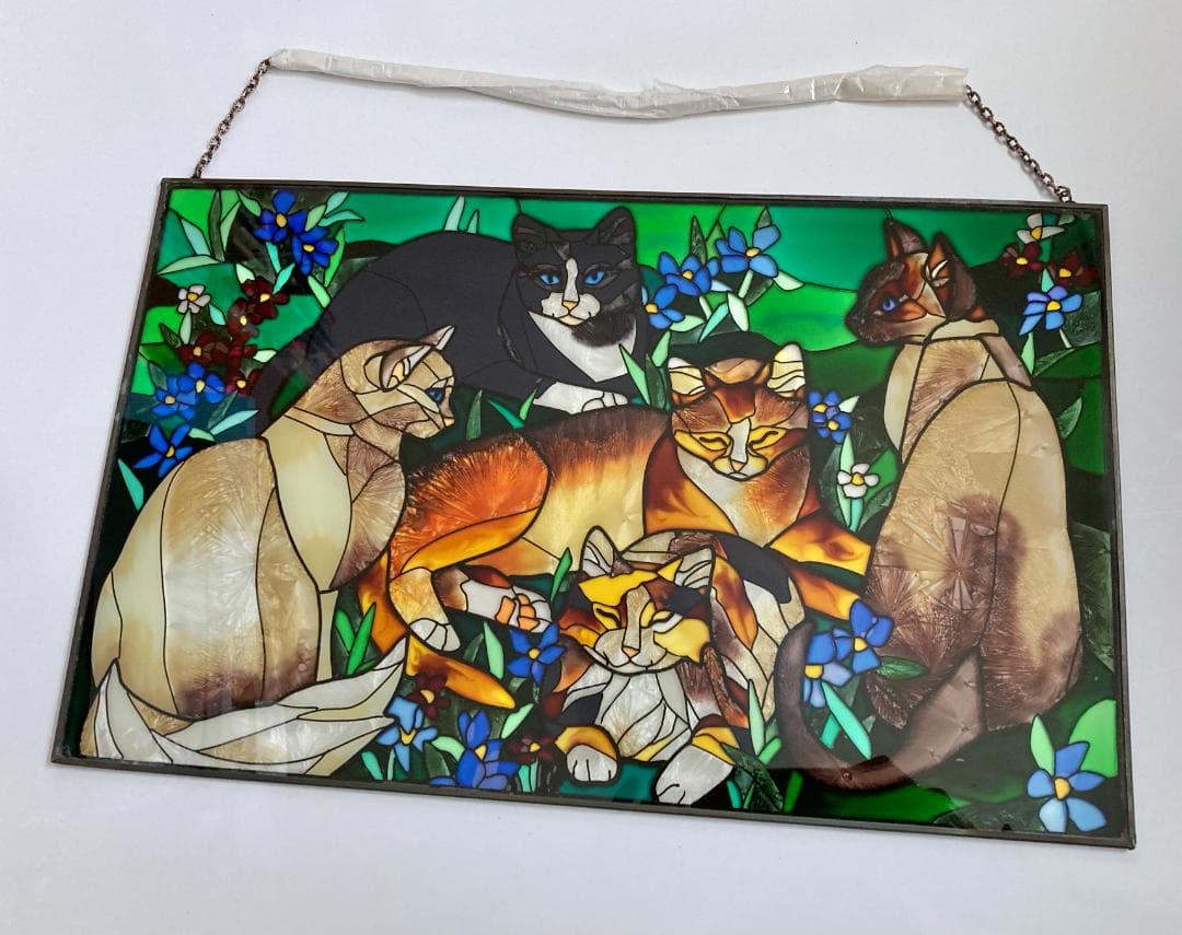 2001年 大判 ティファニー キャット ジョン・ベーカー ステンドグラス 猫