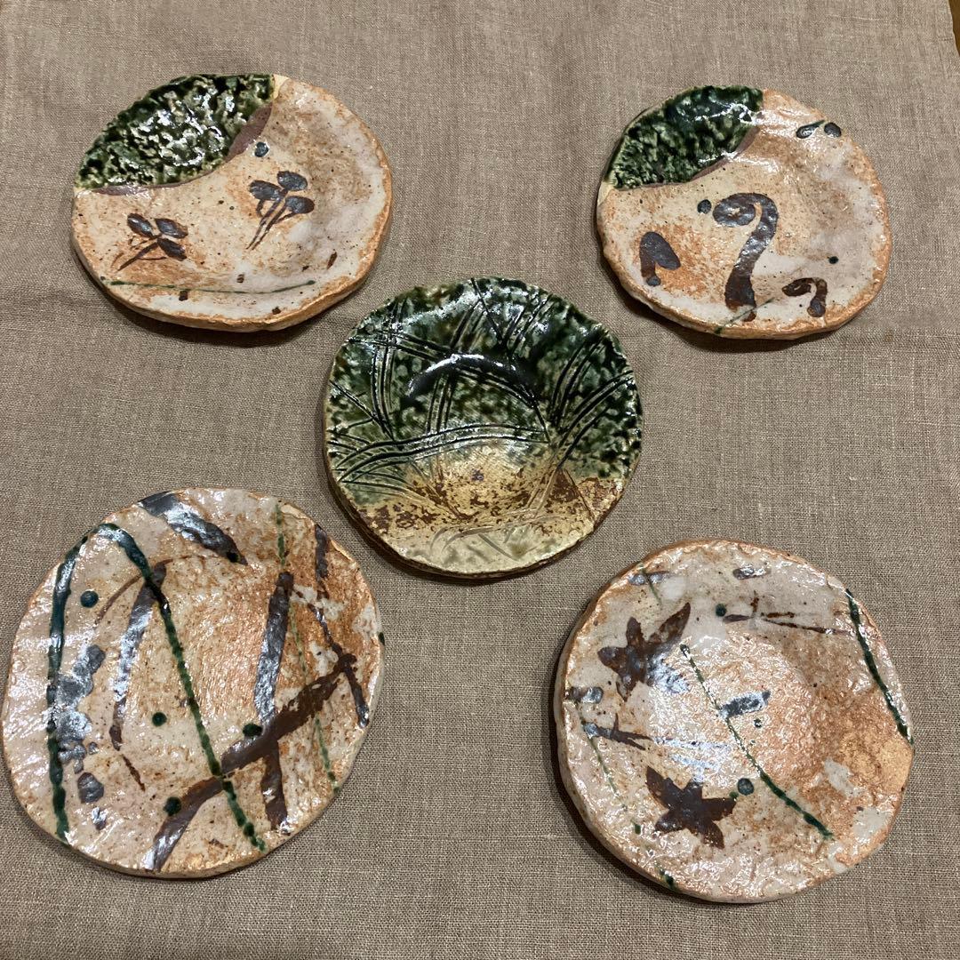 【未使用品】佐藤和次　皿　小皿　美濃焼　早蕨窯　織部焼　5枚　送料込み