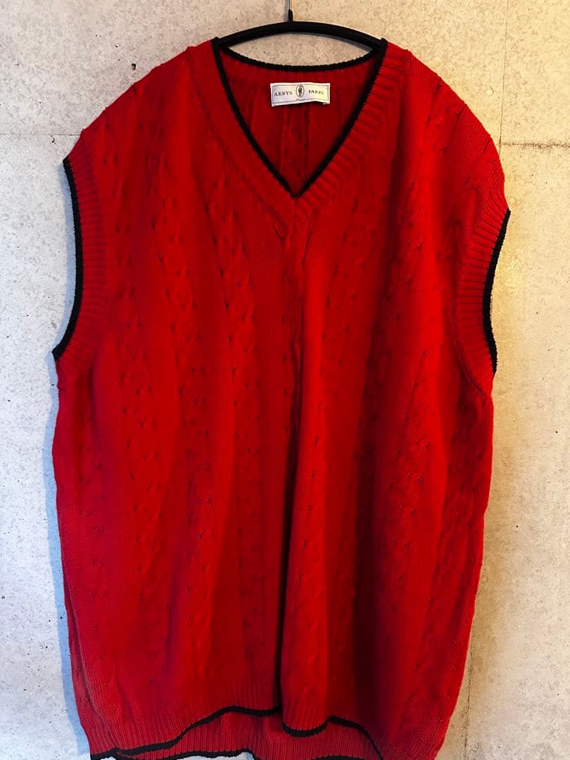 m**様 ARNYS コットンニット　ケーブル編み レッドベスト XL