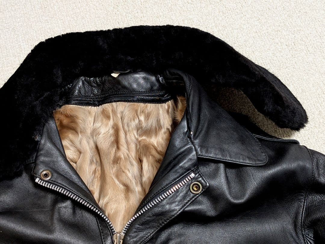 ヴィンテージ レザージャケット G-1・A−2系 黒 襟ボア ブルゾン 羊革 L