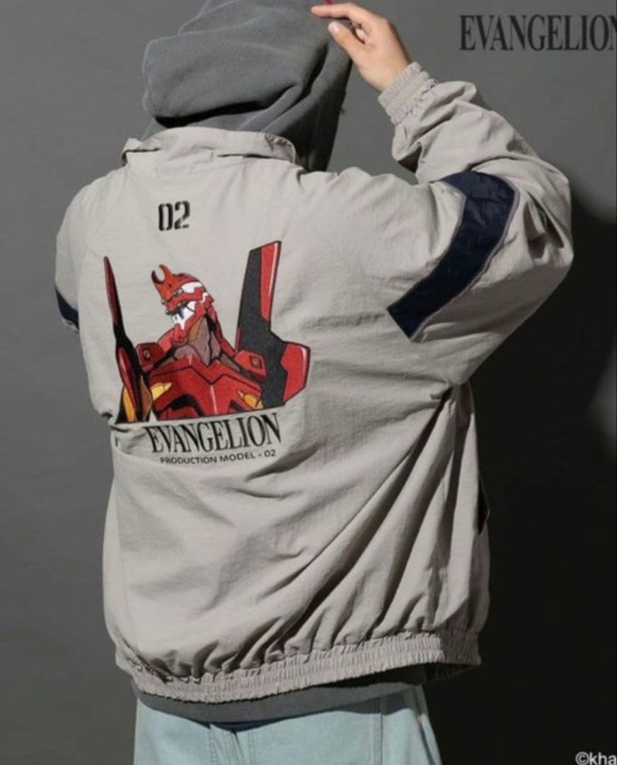 EVANGELION(エヴァンゲリオン)コラボ刺繍ナイロンブルゾン グレー M