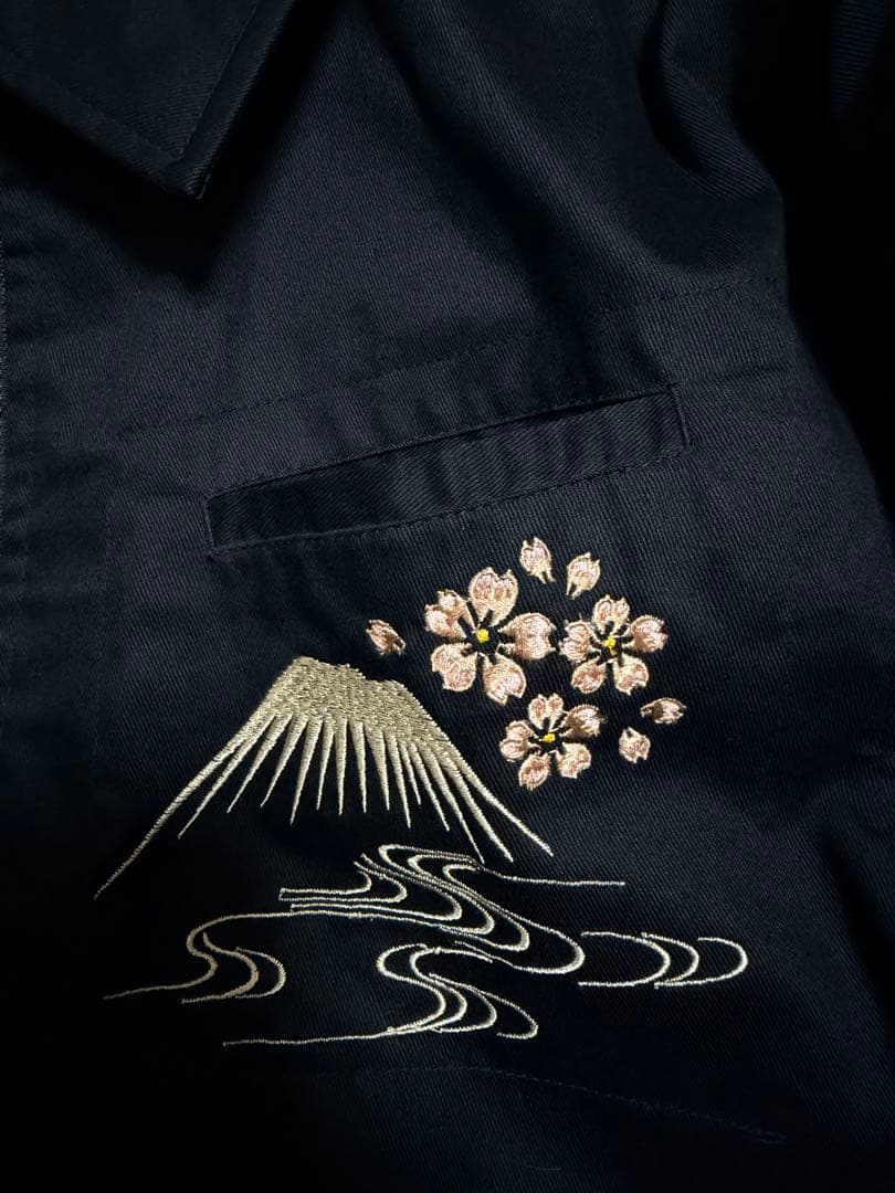 未使用近い ２面用 百花繚乱 富士山 桜 日本限定 スカジャン サテン