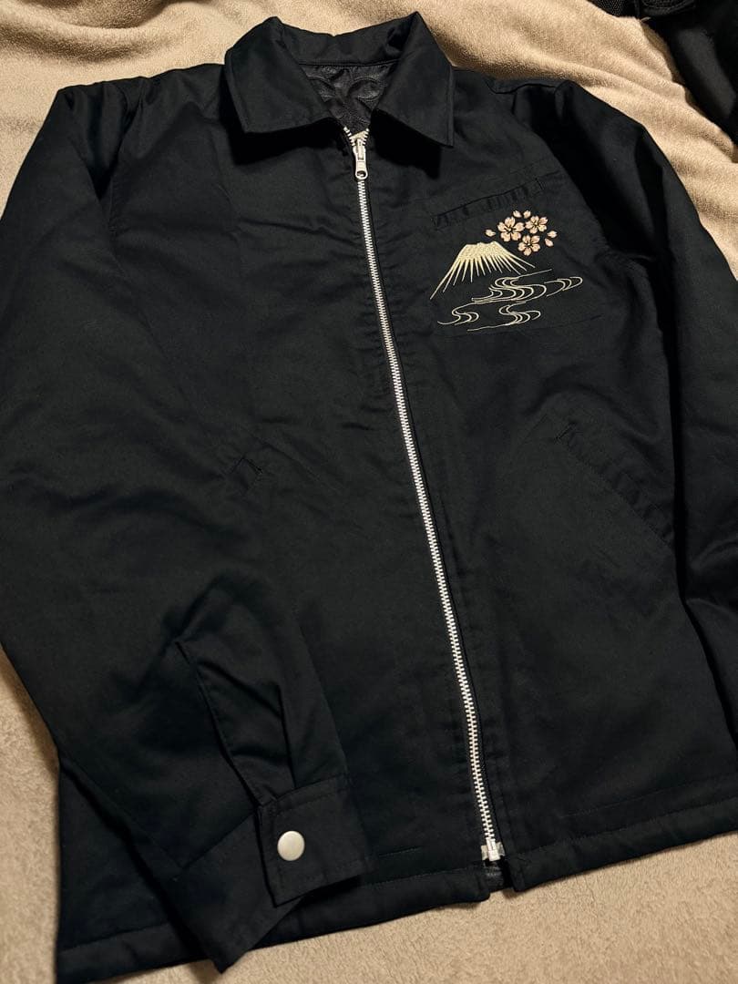 未使用近い ２面用 百花繚乱 富士山 桜 日本限定 スカジャン サテン