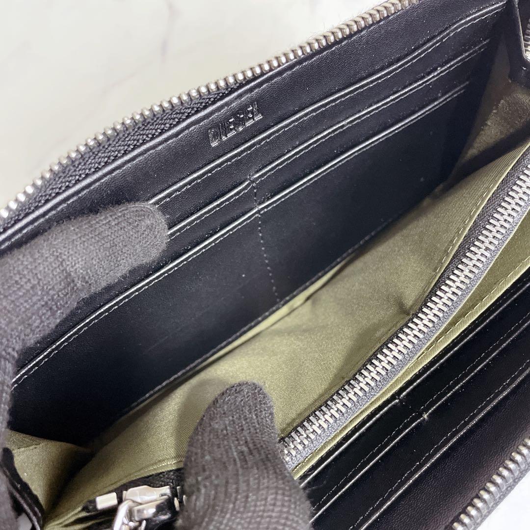 未使用級✨DIESEL デカロゴ ラウンドファスナー サフィアーノレザー 黒