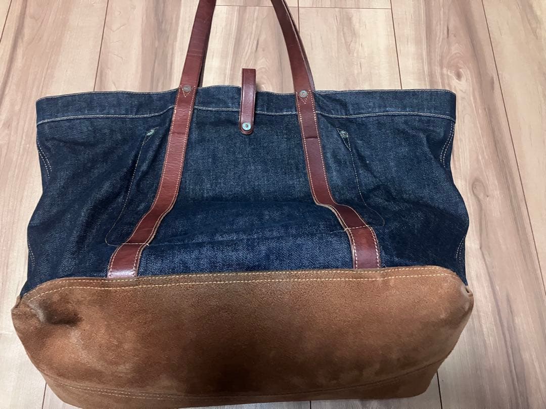 レザートリム デニム トート