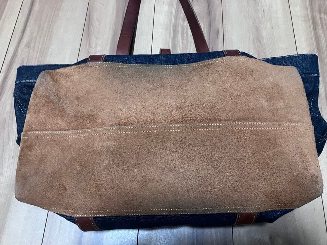 レザートリム デニム トート