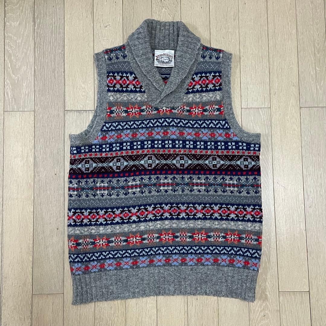 ジャミーソンズ　シェトランドウール ニットベスト　ショールカラー　メンズM位