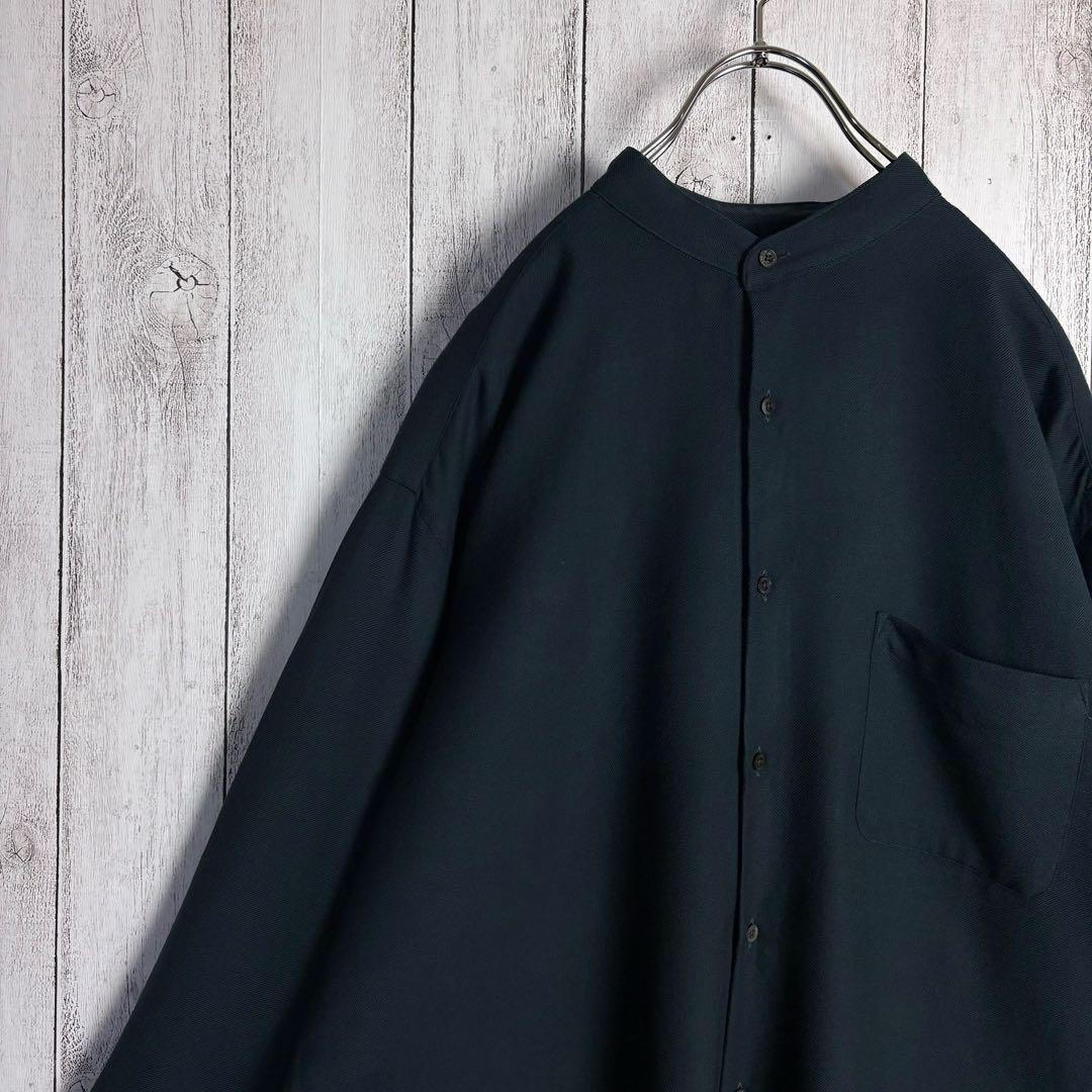 美品 マーカウェア MARKAWARE ノーカラーネルシャツ ダークグリーン