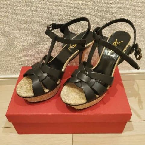 SAINT LAURENT ブラック×ベージュ サンダル