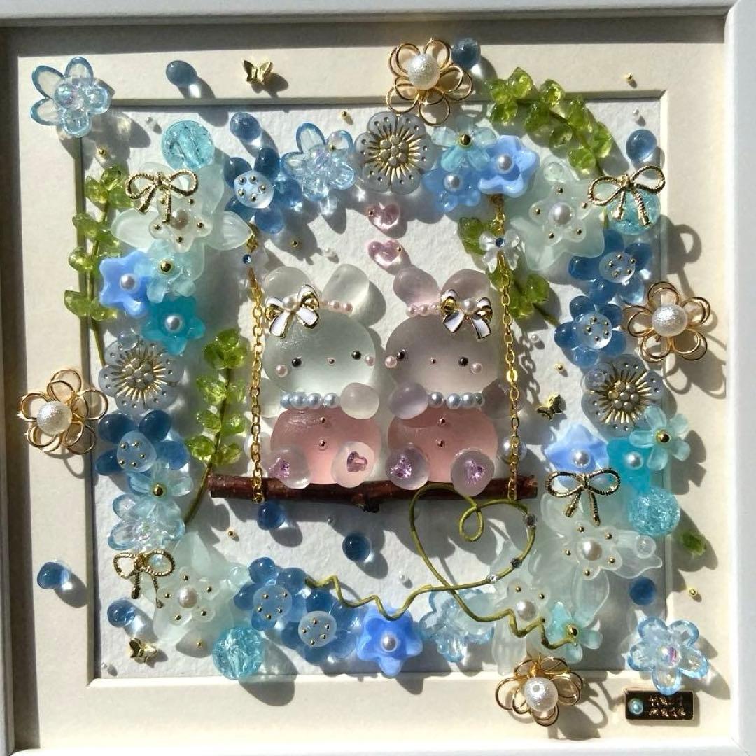 ♡ネモフィラリースのブランコで♡シーグラスアート うさぎ