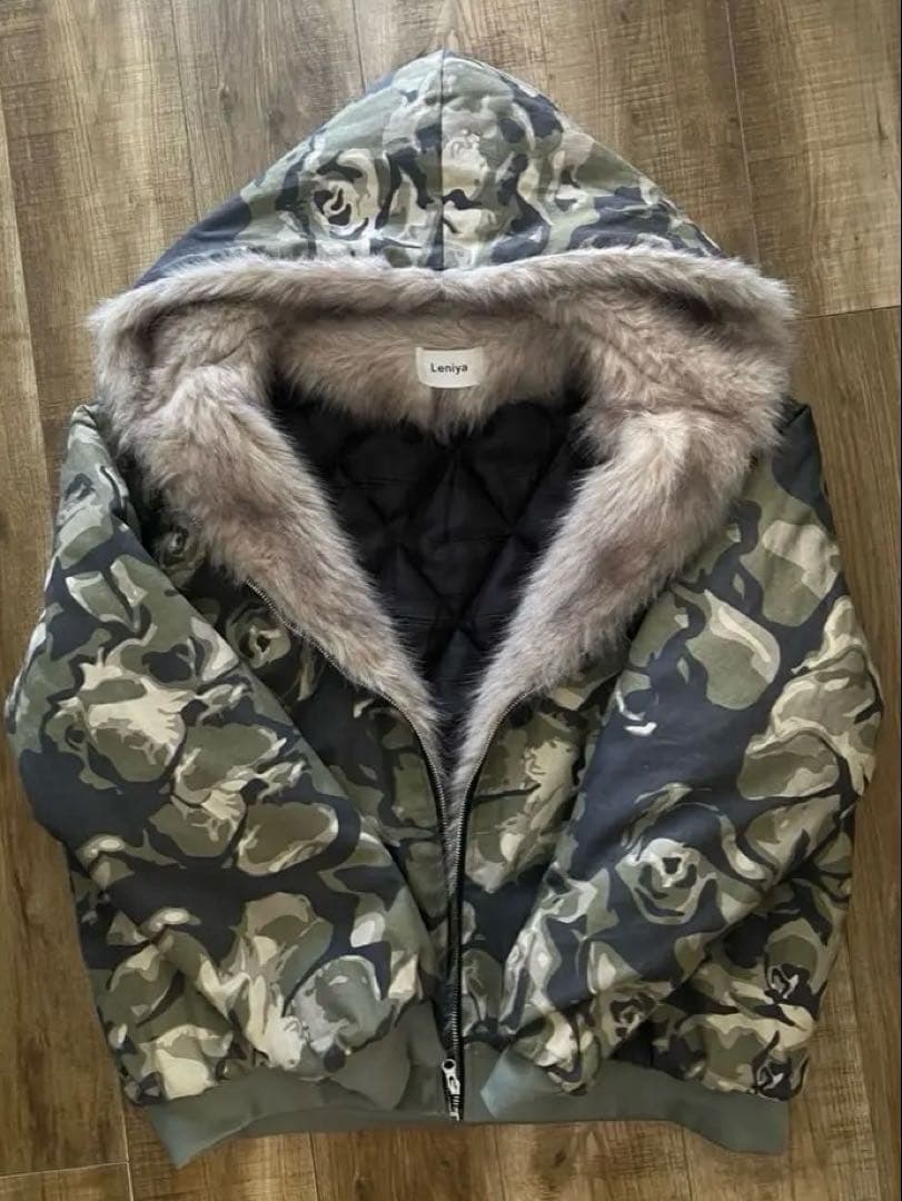 韓国迷彩ファー付きオーバーサイズジャケット