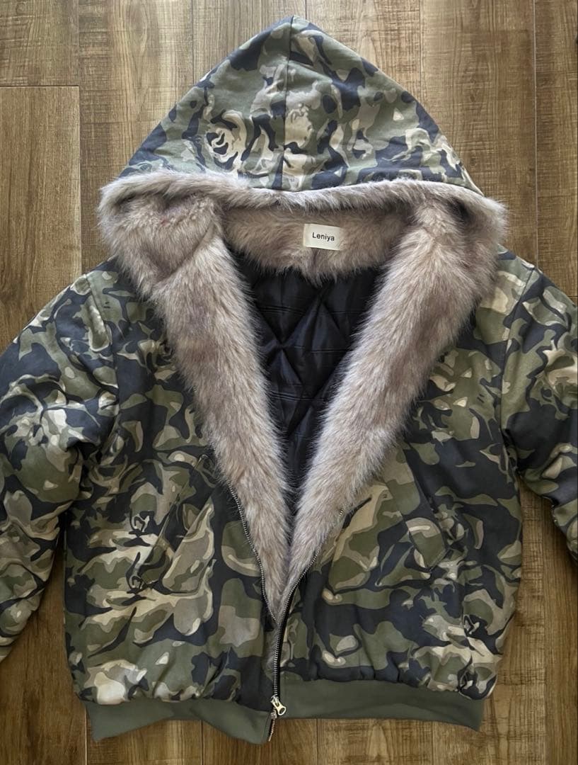 韓国迷彩ファー付きオーバーサイズジャケット
