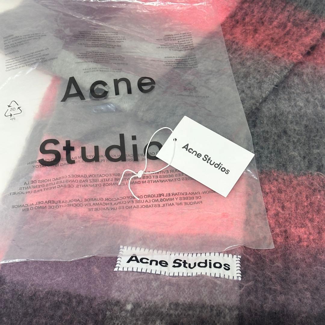Acne Studios モヘアチェックスカーフ マフラー ピンク グレー 灰色